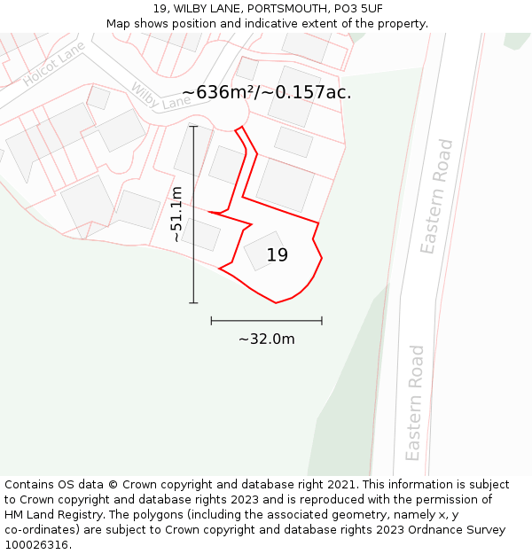 19, WILBY LANE, PORTSMOUTH, PO3 5UF: Plot and title map