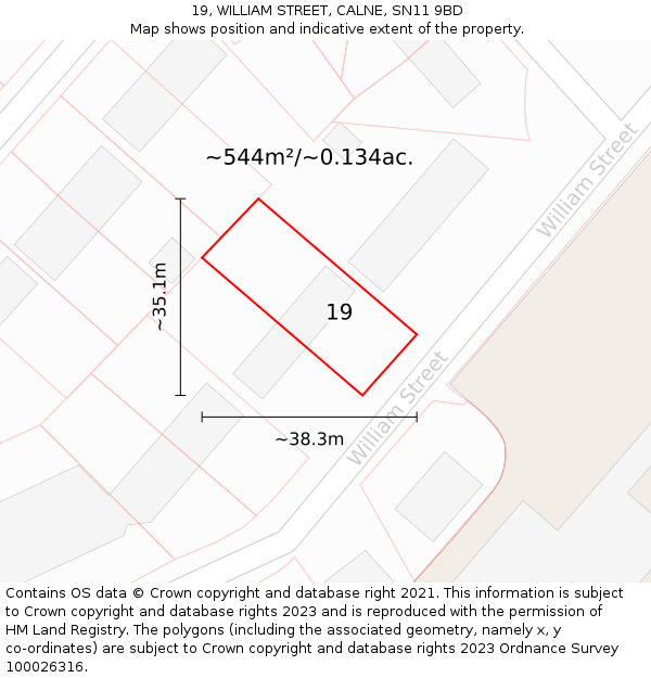 19, WILLIAM STREET, CALNE, SN11 9BD: Plot and title map