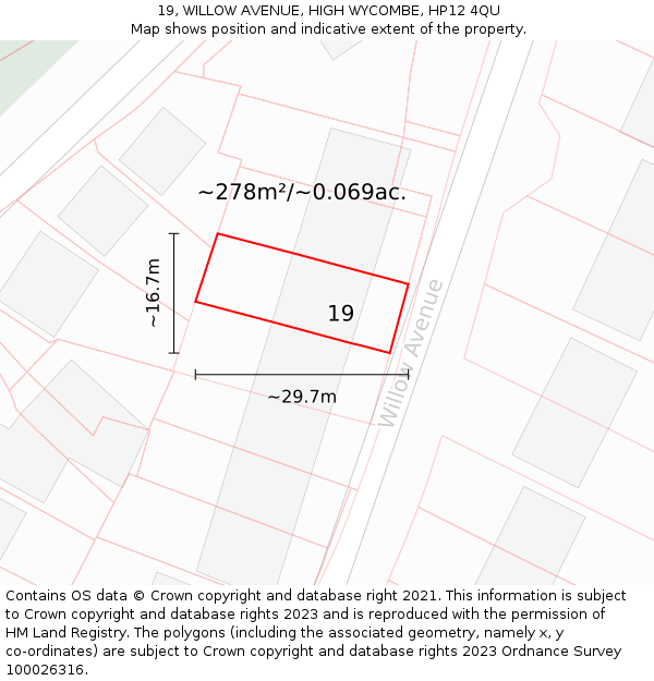 19, WILLOW AVENUE, HIGH WYCOMBE, HP12 4QU: Plot and title map