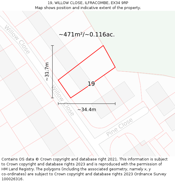 19, WILLOW CLOSE, ILFRACOMBE, EX34 9RP: Plot and title map