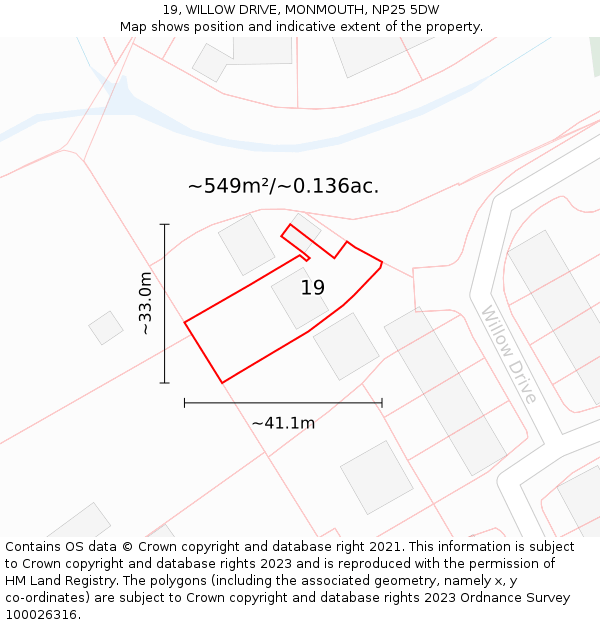 19, WILLOW DRIVE, MONMOUTH, NP25 5DW: Plot and title map
