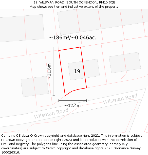 19, WILSMAN ROAD, SOUTH OCKENDON, RM15 6QB: Plot and title map