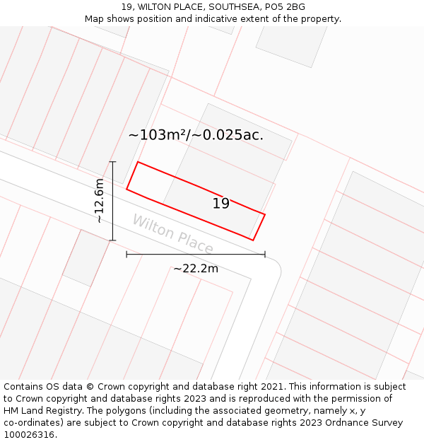 19, WILTON PLACE, SOUTHSEA, PO5 2BG: Plot and title map