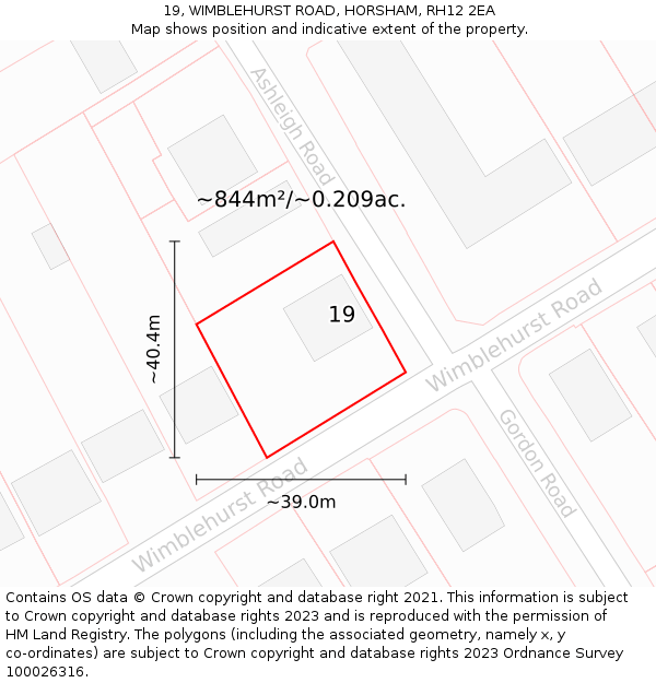 19, WIMBLEHURST ROAD, HORSHAM, RH12 2EA: Plot and title map