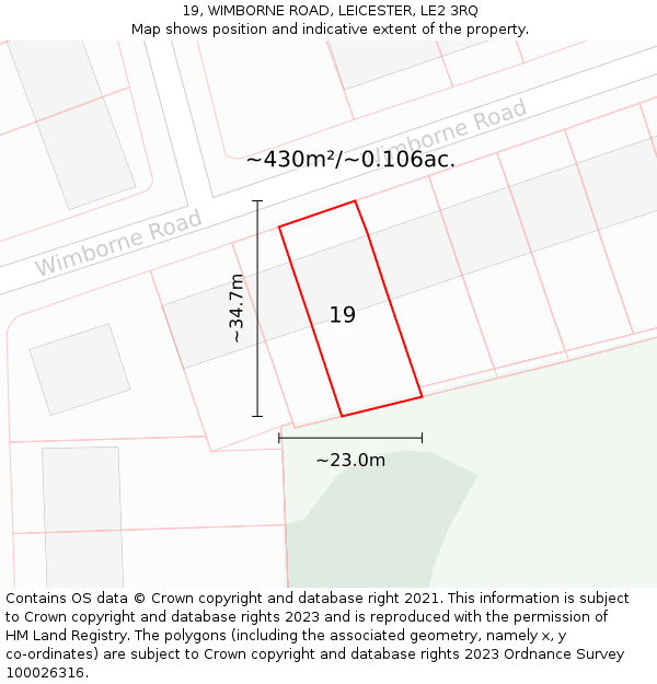 19, WIMBORNE ROAD, LEICESTER, LE2 3RQ: Plot and title map