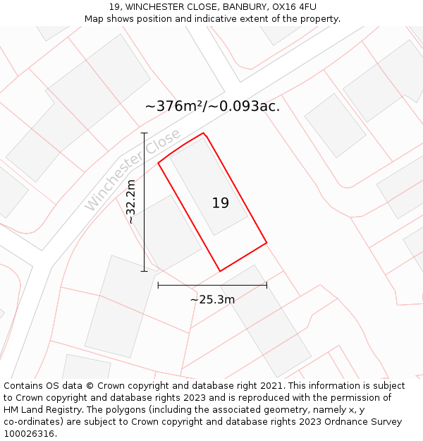 19, WINCHESTER CLOSE, BANBURY, OX16 4FU: Plot and title map