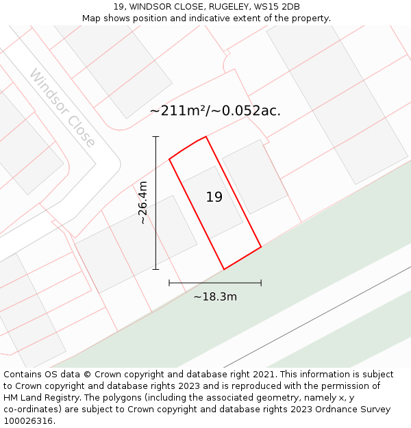 19, WINDSOR CLOSE, RUGELEY, WS15 2DB: Plot and title map