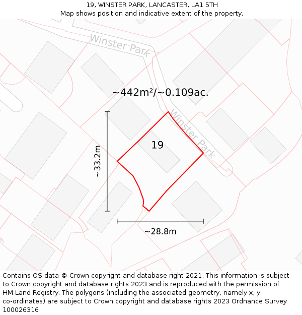 19, WINSTER PARK, LANCASTER, LA1 5TH: Plot and title map