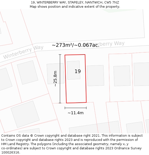 19, WINTERBERRY WAY, STAPELEY, NANTWICH, CW5 7NZ: Plot and title map