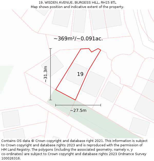 19, WISDEN AVENUE, BURGESS HILL, RH15 8TL: Plot and title map