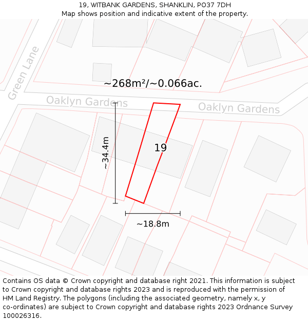 19, WITBANK GARDENS, SHANKLIN, PO37 7DH: Plot and title map