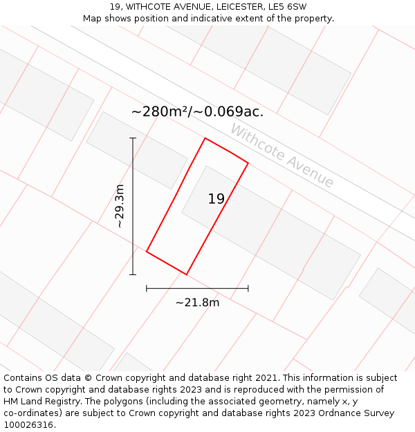 19, WITHCOTE AVENUE, LEICESTER, LE5 6SW: Plot and title map