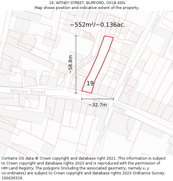 19, WITNEY STREET, BURFORD, OX18 4SN: Plot and title map