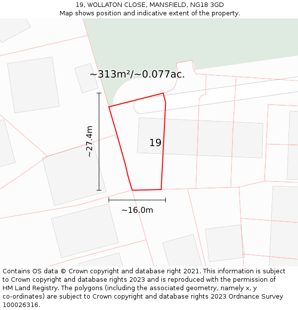 19, WOLLATON CLOSE, MANSFIELD, NG18 3GD: Plot and title map