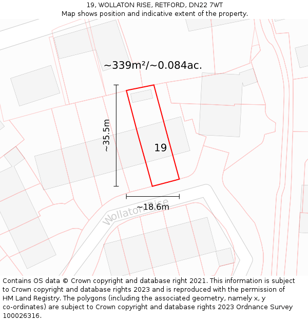 19, WOLLATON RISE, RETFORD, DN22 7WT: Plot and title map