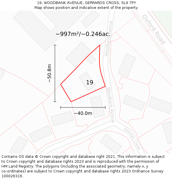 19, WOODBANK AVENUE, GERRARDS CROSS, SL9 7PY: Plot and title map