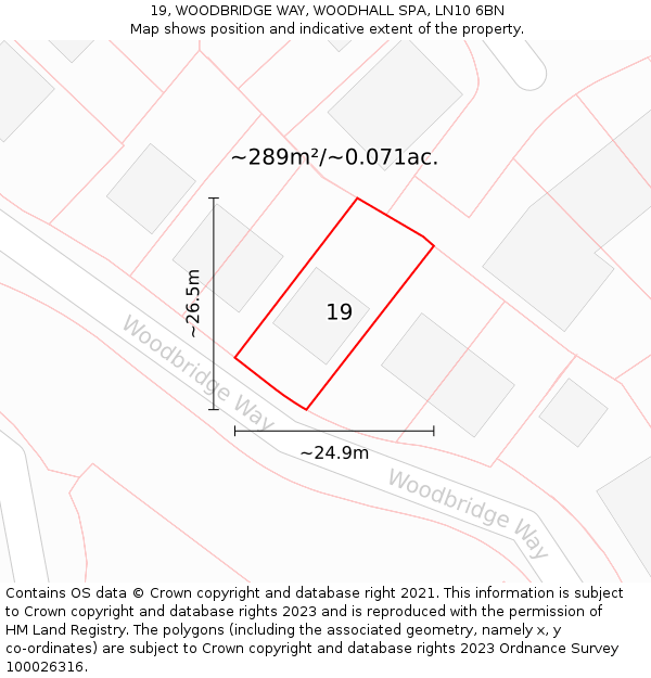 19, WOODBRIDGE WAY, WOODHALL SPA, LN10 6BN: Plot and title map