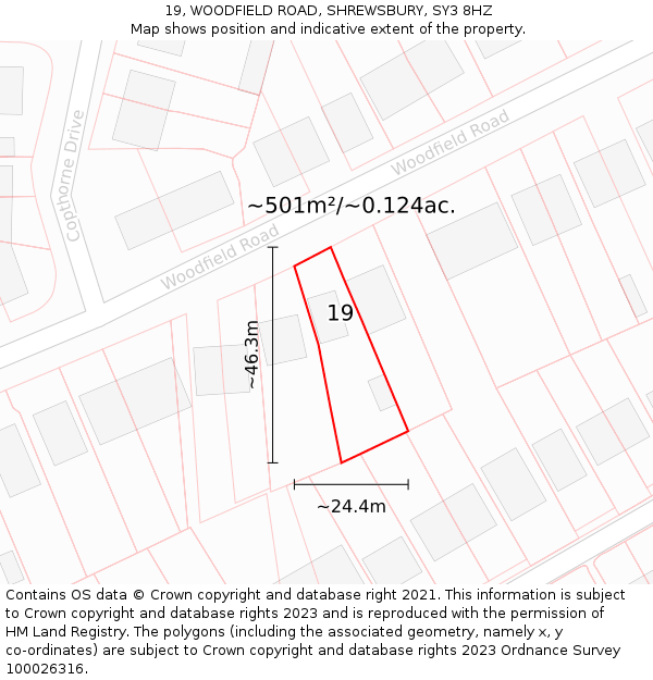 19, WOODFIELD ROAD, SHREWSBURY, SY3 8HZ: Plot and title map