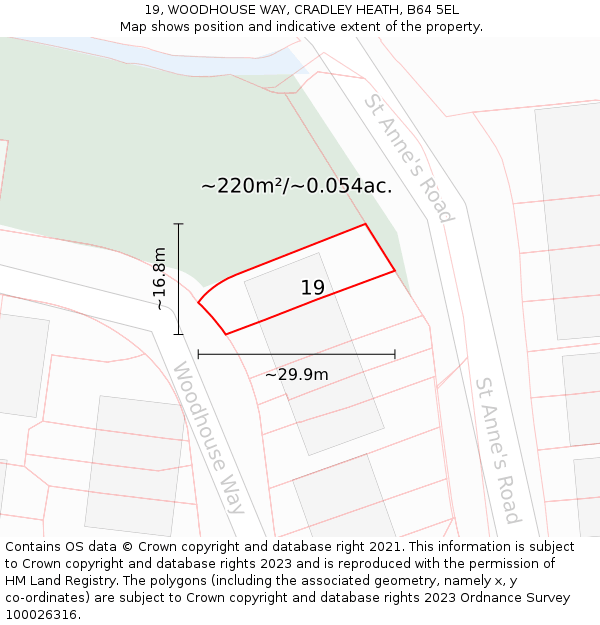 19, WOODHOUSE WAY, CRADLEY HEATH, B64 5EL: Plot and title map