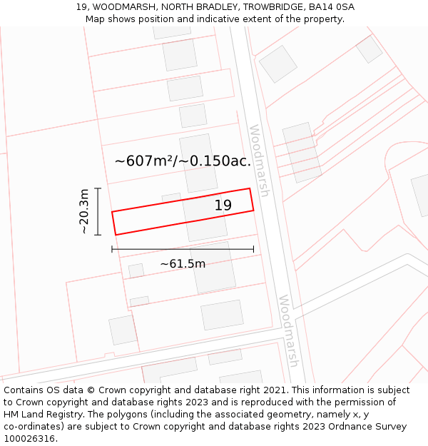 19, WOODMARSH, NORTH BRADLEY, TROWBRIDGE, BA14 0SA: Plot and title map