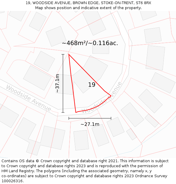 19, WOODSIDE AVENUE, BROWN EDGE, STOKE-ON-TRENT, ST6 8RX: Plot and title map