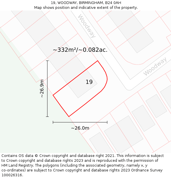 19, WOODWAY, BIRMINGHAM, B24 0AH: Plot and title map