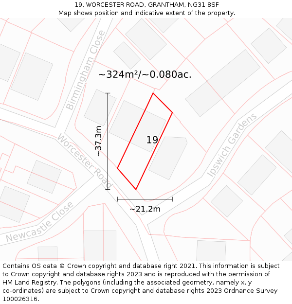 19, WORCESTER ROAD, GRANTHAM, NG31 8SF: Plot and title map