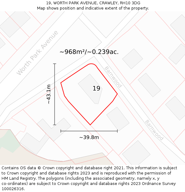 19, WORTH PARK AVENUE, CRAWLEY, RH10 3DG: Plot and title map