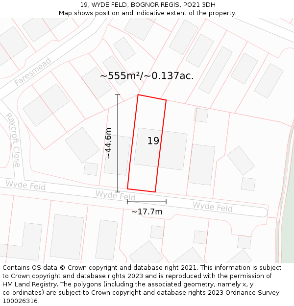 19, WYDE FELD, BOGNOR REGIS, PO21 3DH: Plot and title map