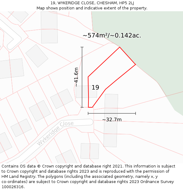 19, WYKERIDGE CLOSE, CHESHAM, HP5 2LJ: Plot and title map