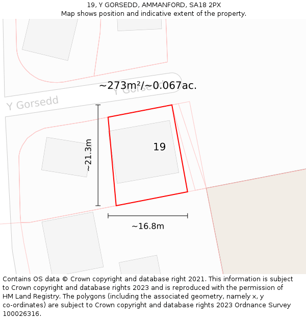 19, Y GORSEDD, AMMANFORD, SA18 2PX: Plot and title map
