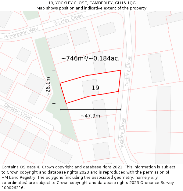 19, YOCKLEY CLOSE, CAMBERLEY, GU15 1QG: Plot and title map