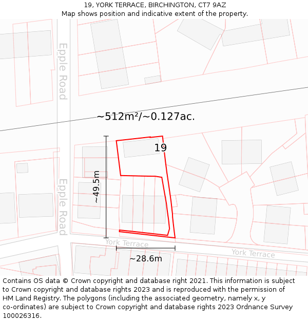 19, YORK TERRACE, BIRCHINGTON, CT7 9AZ: Plot and title map