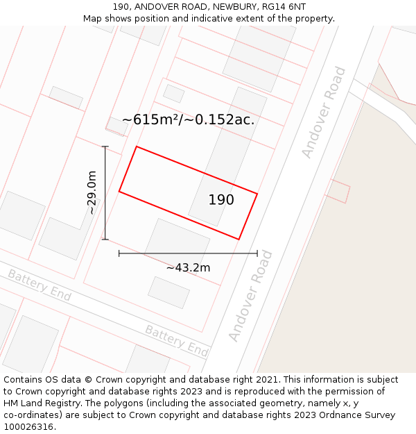 190, ANDOVER ROAD, NEWBURY, RG14 6NT: Plot and title map