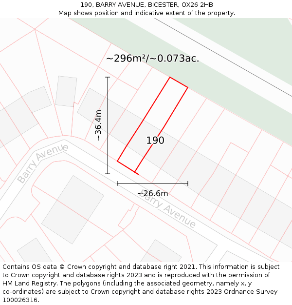 190, BARRY AVENUE, BICESTER, OX26 2HB: Plot and title map