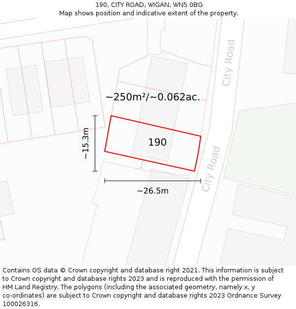 190, CITY ROAD, WIGAN, WN5 0BG: Plot and title map
