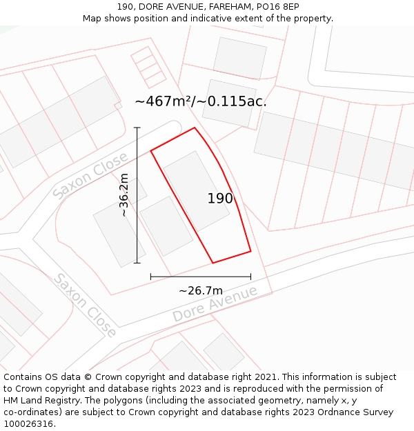 190, DORE AVENUE, FAREHAM, PO16 8EP: Plot and title map