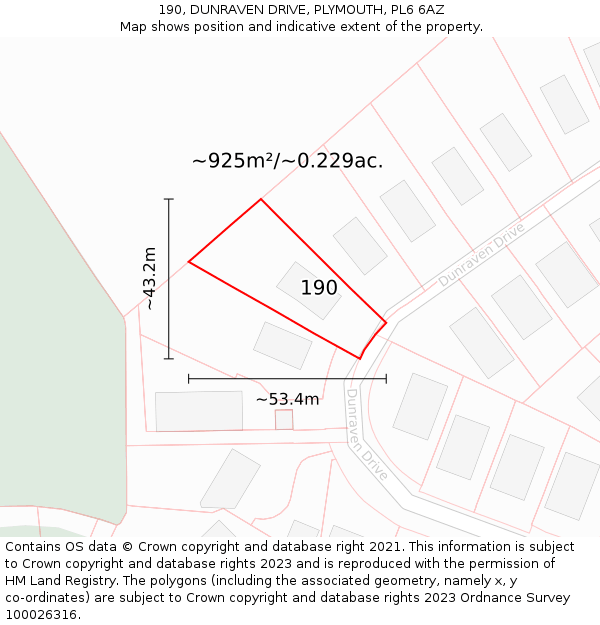 190, DUNRAVEN DRIVE, PLYMOUTH, PL6 6AZ: Plot and title map