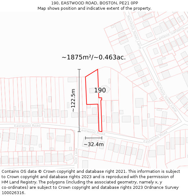 190, EASTWOOD ROAD, BOSTON, PE21 0PP: Plot and title map