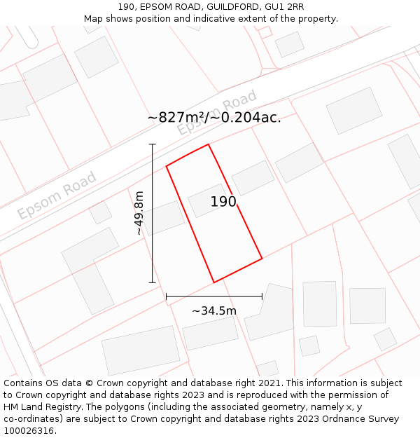 190, EPSOM ROAD, GUILDFORD, GU1 2RR: Plot and title map