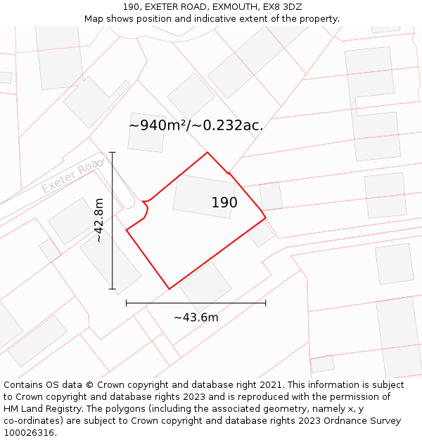 190, EXETER ROAD, EXMOUTH, EX8 3DZ: Plot and title map