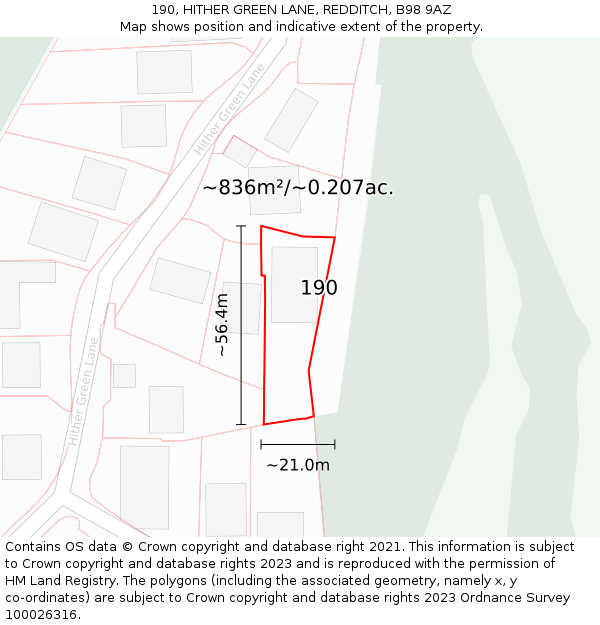 190, HITHER GREEN LANE, REDDITCH, B98 9AZ: Plot and title map