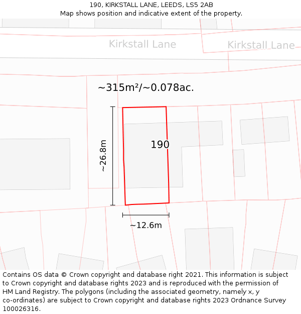 190, KIRKSTALL LANE, LEEDS, LS5 2AB: Plot and title map