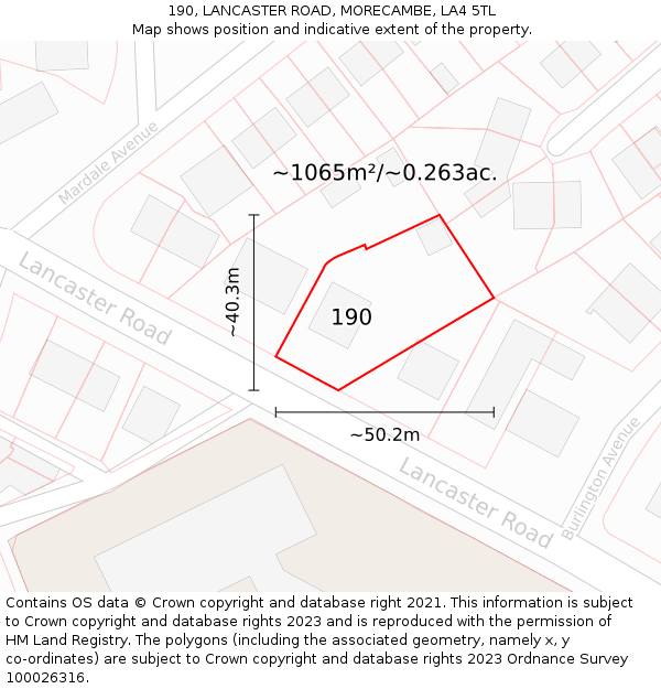 190, LANCASTER ROAD, MORECAMBE, LA4 5TL: Plot and title map