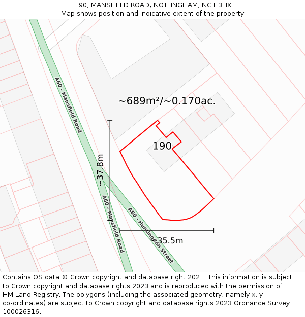 190, MANSFIELD ROAD, NOTTINGHAM, NG1 3HX: Plot and title map