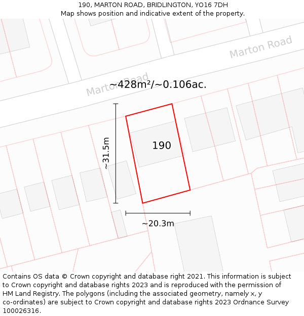 190, MARTON ROAD, BRIDLINGTON, YO16 7DH: Plot and title map