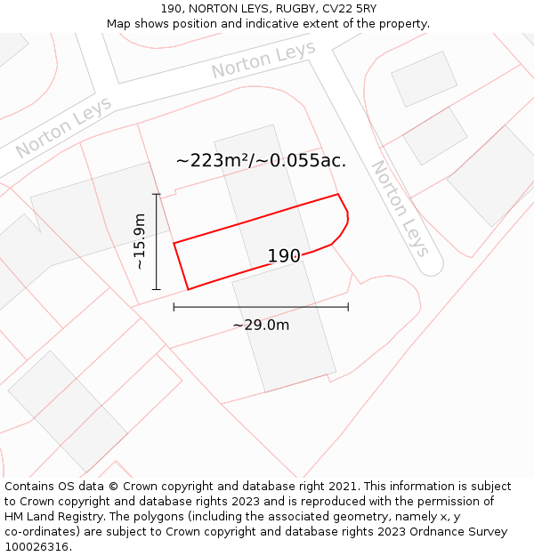 190, NORTON LEYS, RUGBY, CV22 5RY: Plot and title map