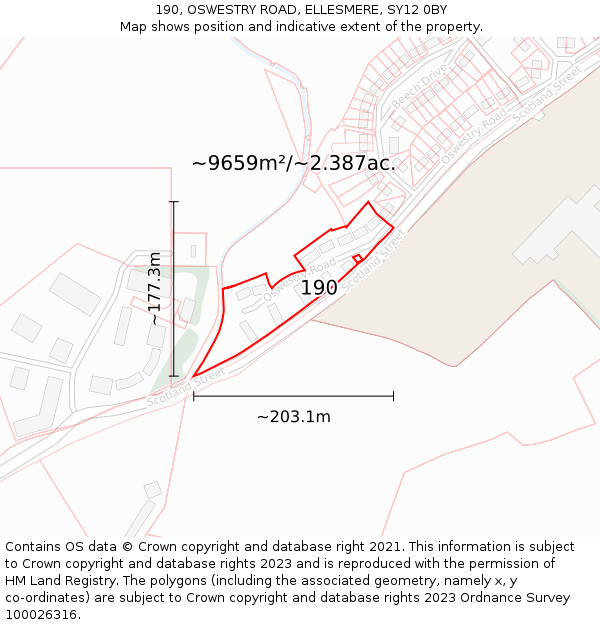 190, OSWESTRY ROAD, ELLESMERE, SY12 0BY: Plot and title map