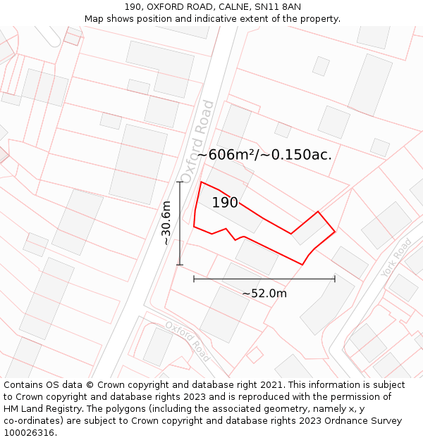 190, OXFORD ROAD, CALNE, SN11 8AN: Plot and title map