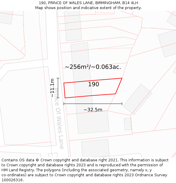 190, PRINCE OF WALES LANE, BIRMINGHAM, B14 4LH: Plot and title map